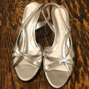 Silver strappy kitten heels